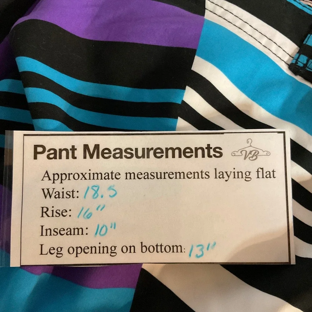 Maui and Sons Board Shorts Size 36 White Blue Purple‎ Striped Drawstring Waist